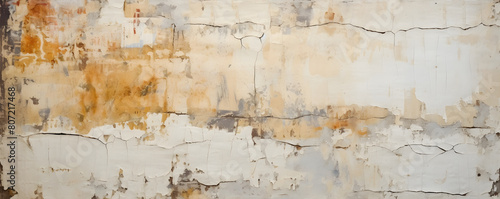 Aged and weathered orange wall texture with cracked white, black, and gray paint
