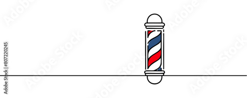 Barber shop pole one line continuous drawing. Barber shop and hairdresser tools continuous one line illustration. Vector linear illustration.