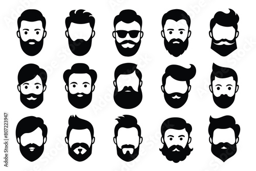 Set of different types of beards. Icons of men beards and mustaches for barbershops and hairdressers black Silhouette Design with white Background and Vector Illustration