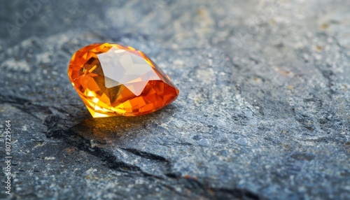 Orange imperial topaz a natural gem placed on a gray background