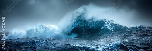 Stormy sea with massive wave crashing dramatically