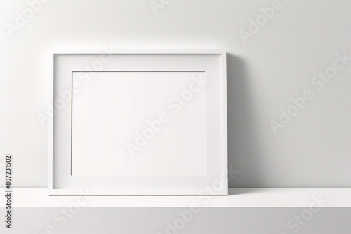 Imagen mínima de marco cuadrado blanco vacío simulada colgada sobre fondo de pared blanca con luz y sombra de ventana. aislar imagen