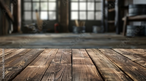 Wooden table top with copy space. Workshop background hyper realistic 