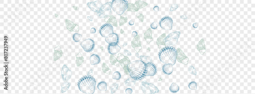 Ultramarine Clam Background Transparent Vector. Starfish Sketch Set. Isolated Wallpaper. Blue Seashell Pretty Pattern. Gray Shellfish.