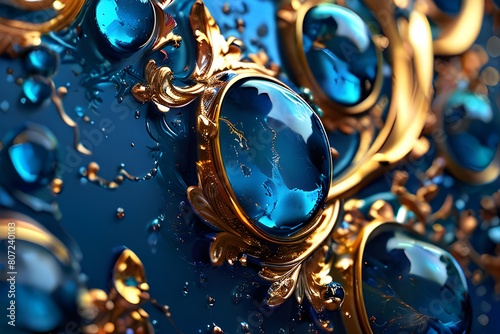 Gorgeous fictitious macro water droplets An ultra-high definition image showing the dynamic combination of liquid sapphire blue and molten copper