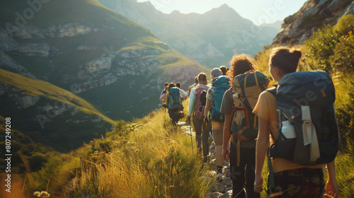  A group of friends travelling through a mountainous area together, their varied backgrounds adding to the experience as they overcome obstacles and take in the splendour of the natural world