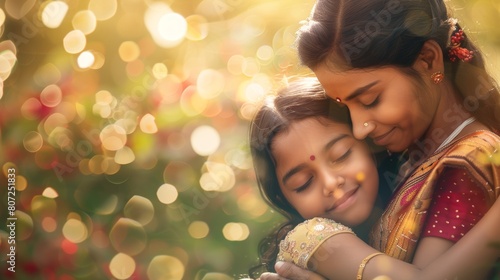 Mother's Day Portrait of Happy Indian Mother and Daughter Hugging Generative AI