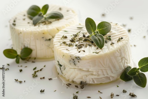 Two goat cheese with oregano leaves