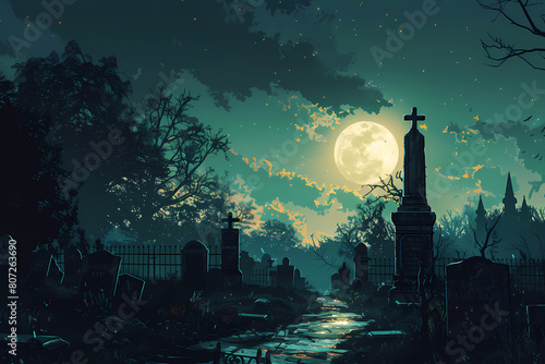 haunting tombstone illustration