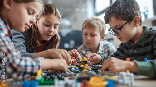 Children enjoy collaborative plastic toy assembly, enhancing social skills and problem-solving abilities through fun and interactive play experiences.