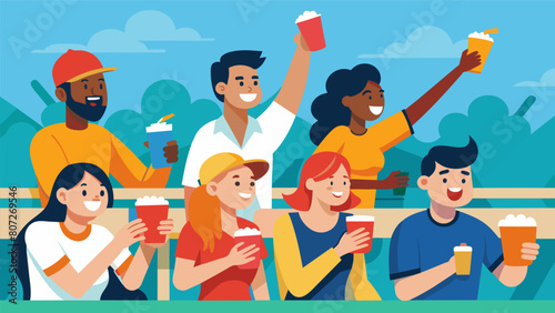Parents and friends gathered on bleachers sipping cold drinks and proudly rooting for their favorite softball players.. Vector illustration