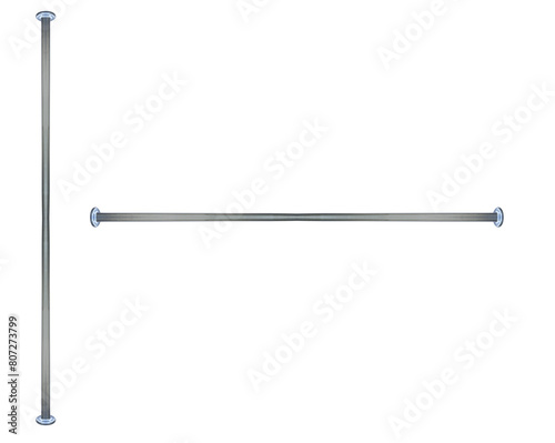 Vertical, horizontal metal support posts, poles - on isolated transparent background.