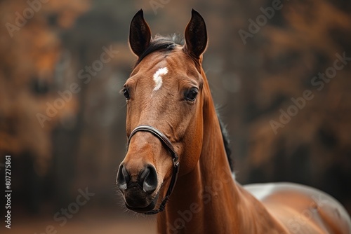 Chestnut horse with a focused gaze