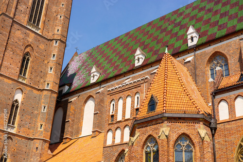 Basilica of Saint Elisabeth in Wroclaw, Elisabethan paris church, Garisson church. Polish landmark in the historic center of town