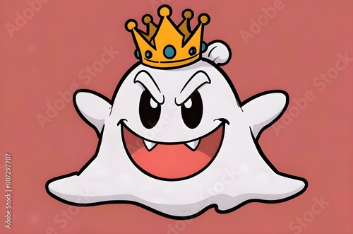 king boo from Mario as a ghost with black outlines with his tounge sticking out