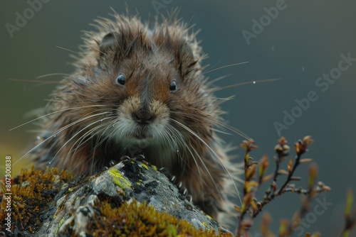 Wild Norwegian Lemming in Jotunheimen Mountains of Norway. Adorable Young Mammal with Tufted Hair