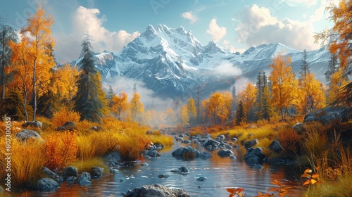 The idyllic scenery of a mountain in autumn with a forest