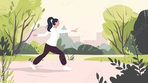 illustration of woman doing Tai-Chi in the park