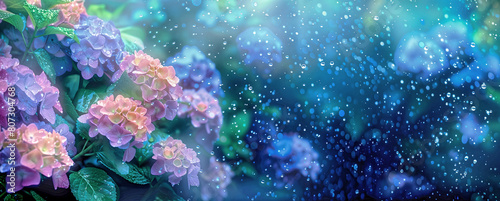 紫陽花のある梅雨の季節の風景