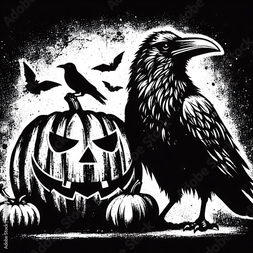 Illustration grunge Raven halloween 