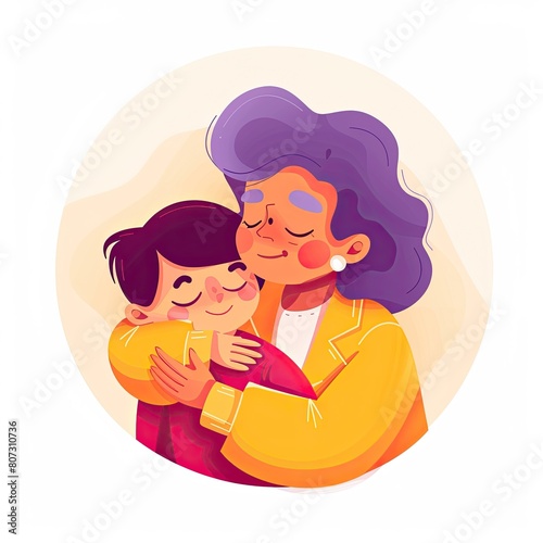 Generational Love: Minimalist UI Illustration of Grandmother and Granddaughter Hug