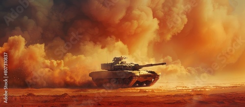 tank with smoke in the desert