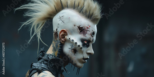 a crazy punk with mohawk hairstyle