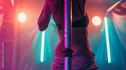 close up of a pole dancer, pole dancer in the studio, pole dancer in the night club