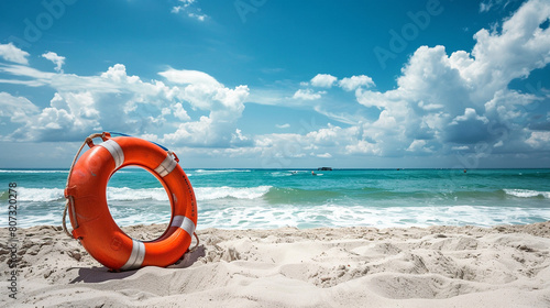 red lifeguard oy on the beach