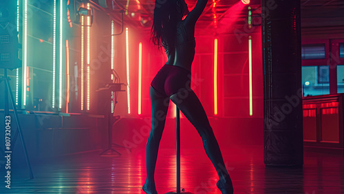 close up of a pole dancer, pole dancer in the studio, pole dancer in the night club