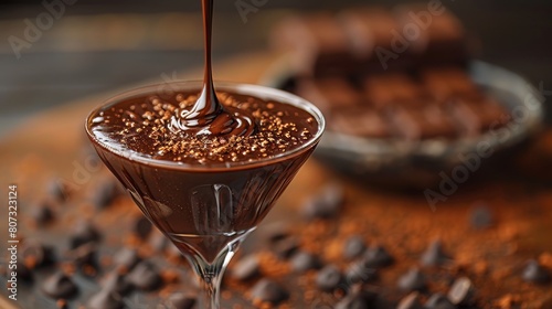 Decadent Chocolate Drizzle in a Cocktail Glass Shape Generative AI