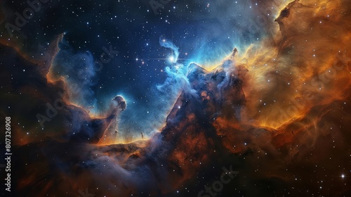 Realistic shot of an aweinspiring view of the nebula in deep space