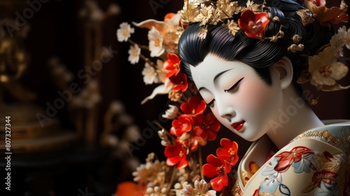 beautiful geisha portrait with flowers