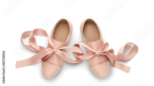 Elegant Pink Ballet Shoes with Graceful Ribbon Ties. Perfect for Dance or Fashion Display. Simple and Clean Isolated Style. AI
