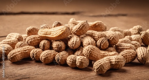 Peanuts on wooden rustic table.