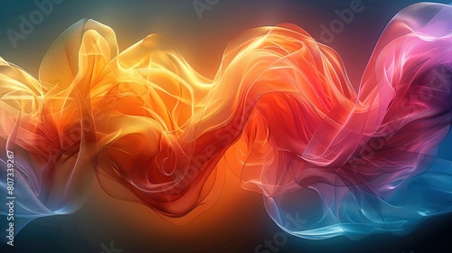 A 2d vector abstract artistic design formed of flowing curving twisting ribbons of ethereal glowing neon iridescent colors. Generative AI.