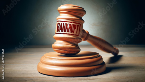 Bankruptcy Declared with Red Stamp on Wooden Gavel