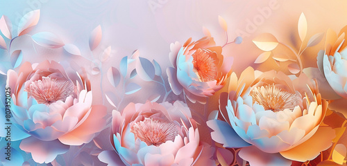 Captivating paper-cut peonies on a gradient background, ideal for celebrating the strength and beauty of women.