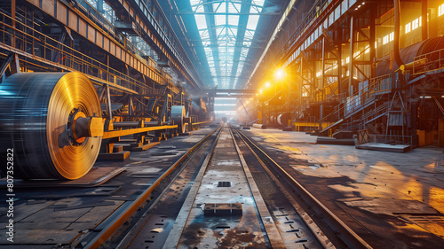 A large factory for the production of rolled steel, view from the inside.
