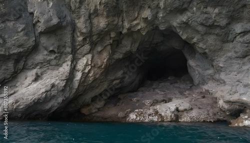 A hidden cave entrance in a rocky cliff upscaled 4