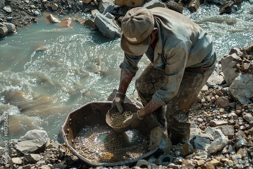 a man mining gold, gold mine, prospector