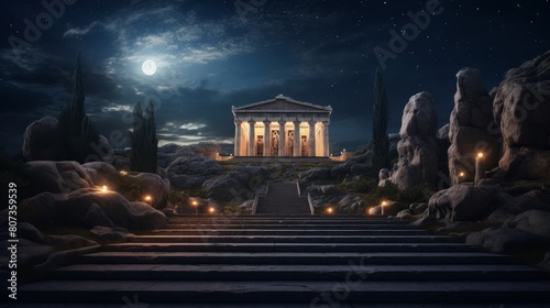 Athena's serene temple towering columns and divine aura