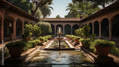 Villa's peristyle garden with fountains in Rome