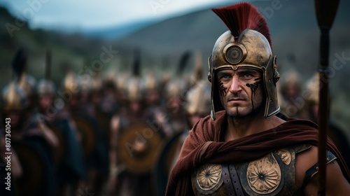 Centurion leads disciplined soldiers in Roman march
