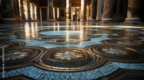 Roman bathhouse's intricate mosaic floors intricate geometric patterns
