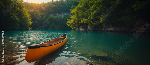 Canoe on a float trip in the Ozarks created with Generative AI Technology, ai, generative