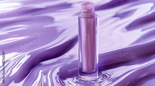 Glossy lavender lip gloss contrasting elegantly with a backdrop of lilac tones