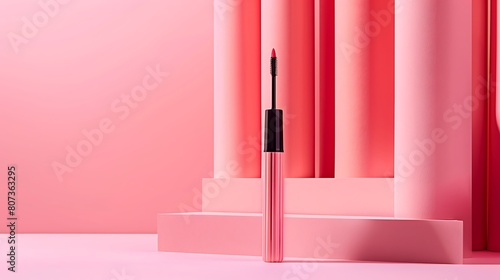 Pastel pink eyeliner packaging standing out elegantly on a background reminiscent of a ballet slipper's hue