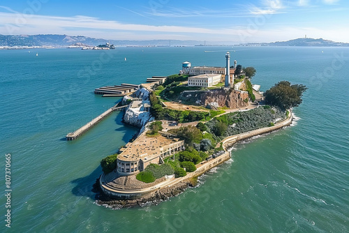 Alcatraz prison and Alcatraz island in the San Francisco Bay in California 