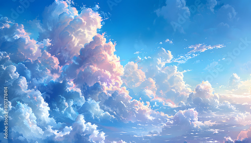 Electric blue sky with pink cumulus clouds, a stunning meteorological phenomenon